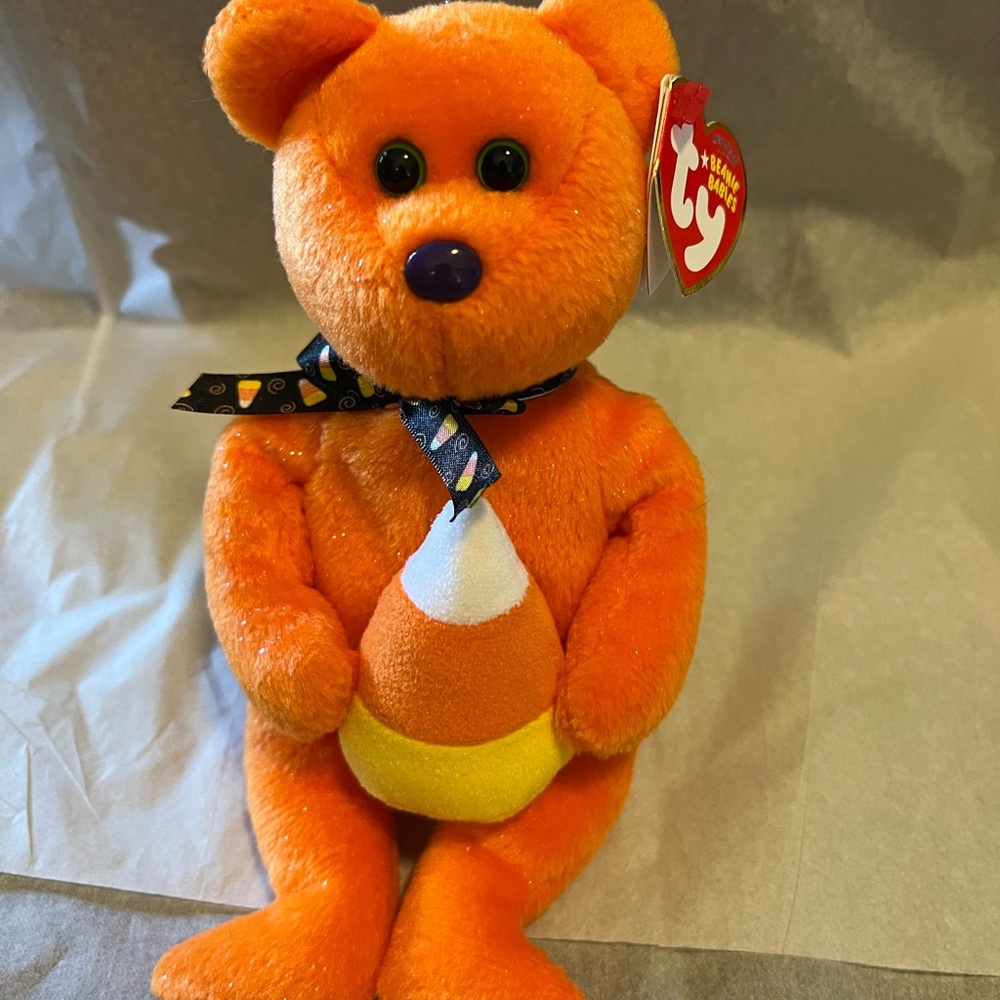 Ty Beanie Babies Candy Corn Bear TREATOR Plush - Orange and Yellow